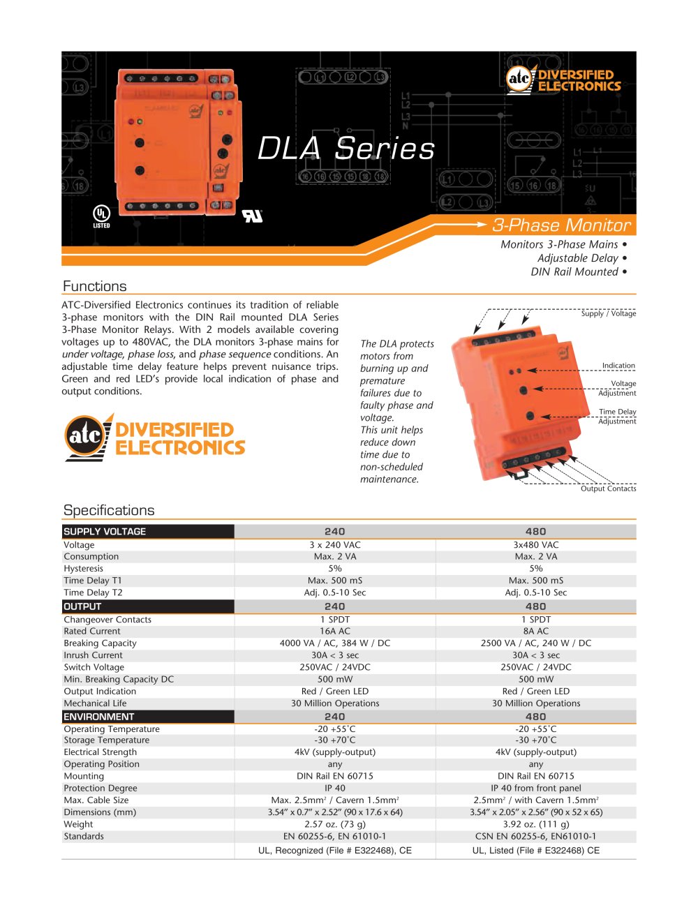Marsh Bellofram Diversified Electronics Division DLA Series 3-Phase Monitor - Marsh Bellofram