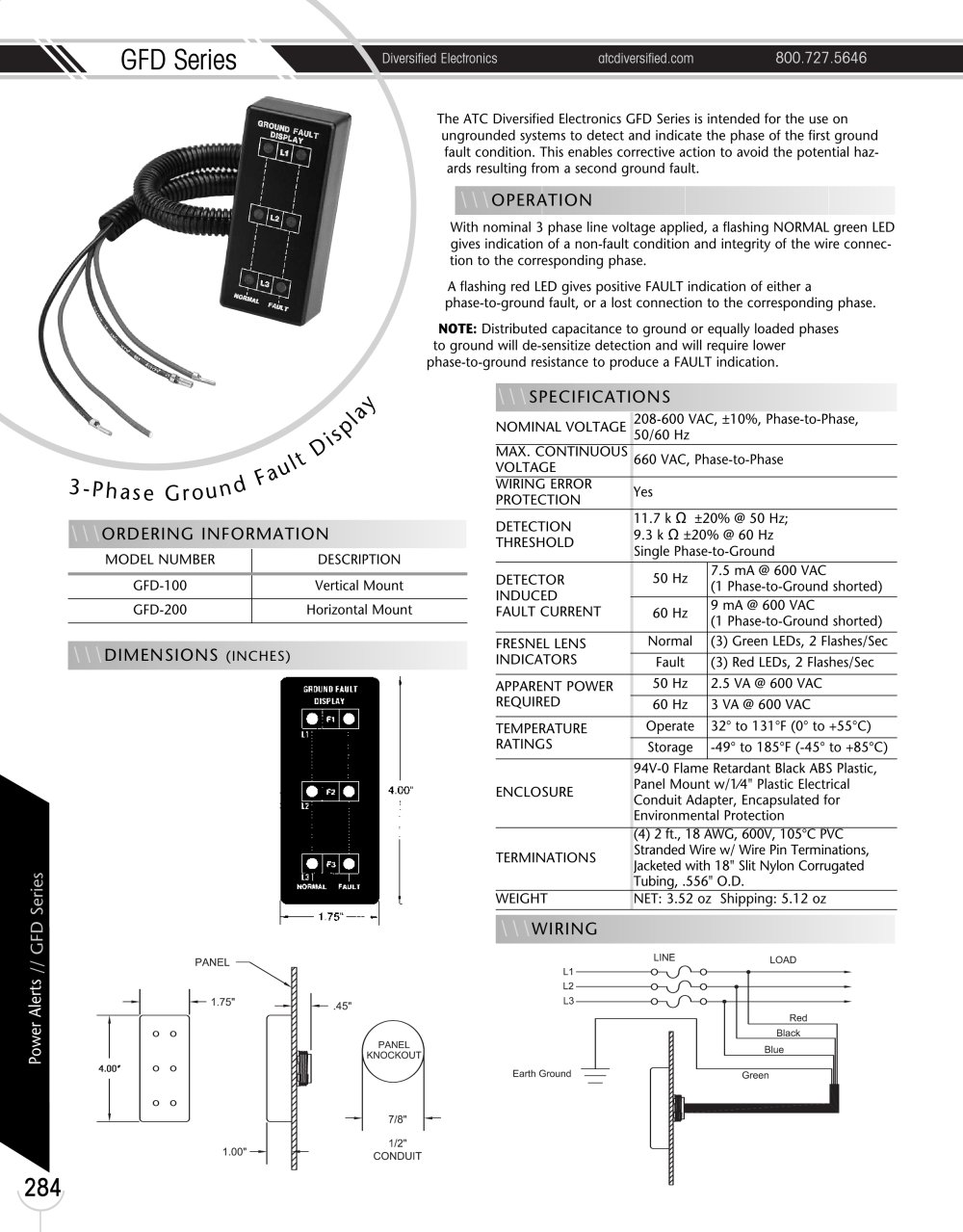 Marsh Bellofram Diversified Electronics Division GFD Series 3-Phase Ground Fault Display - Marsh Bellofram