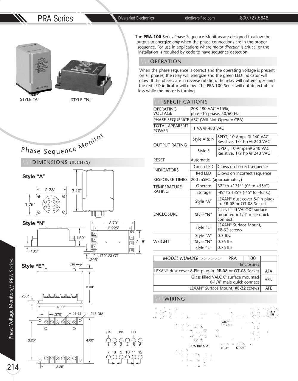 Marsh Bellofram Diversified Electronics Division PRA Series Phase Sequence Monitor - Marsh Bellofram