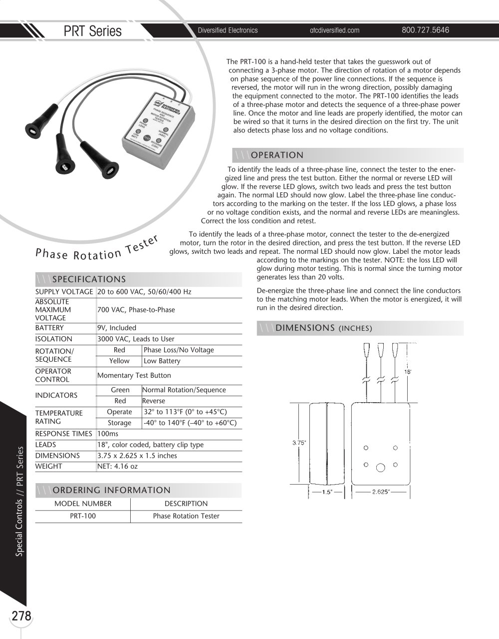 Marsh Bellofram Diversified Electronics Division PRT Series Phase Rotation Tester - Marsh Bellofram