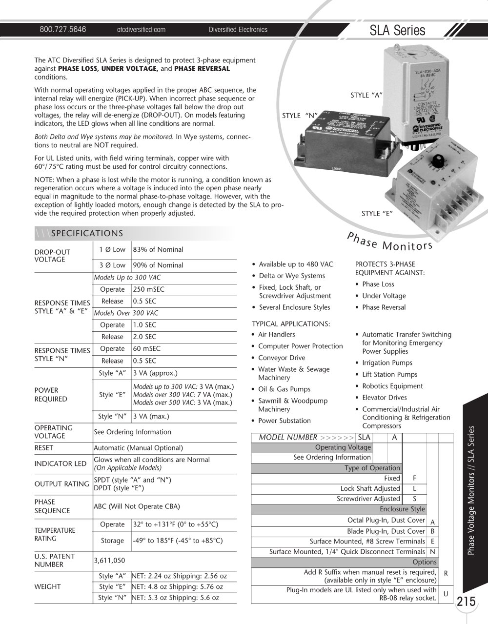Marsh Bellofram Diversified Electronics Division SLA Series Phase Monitors - Marsh Bellofram