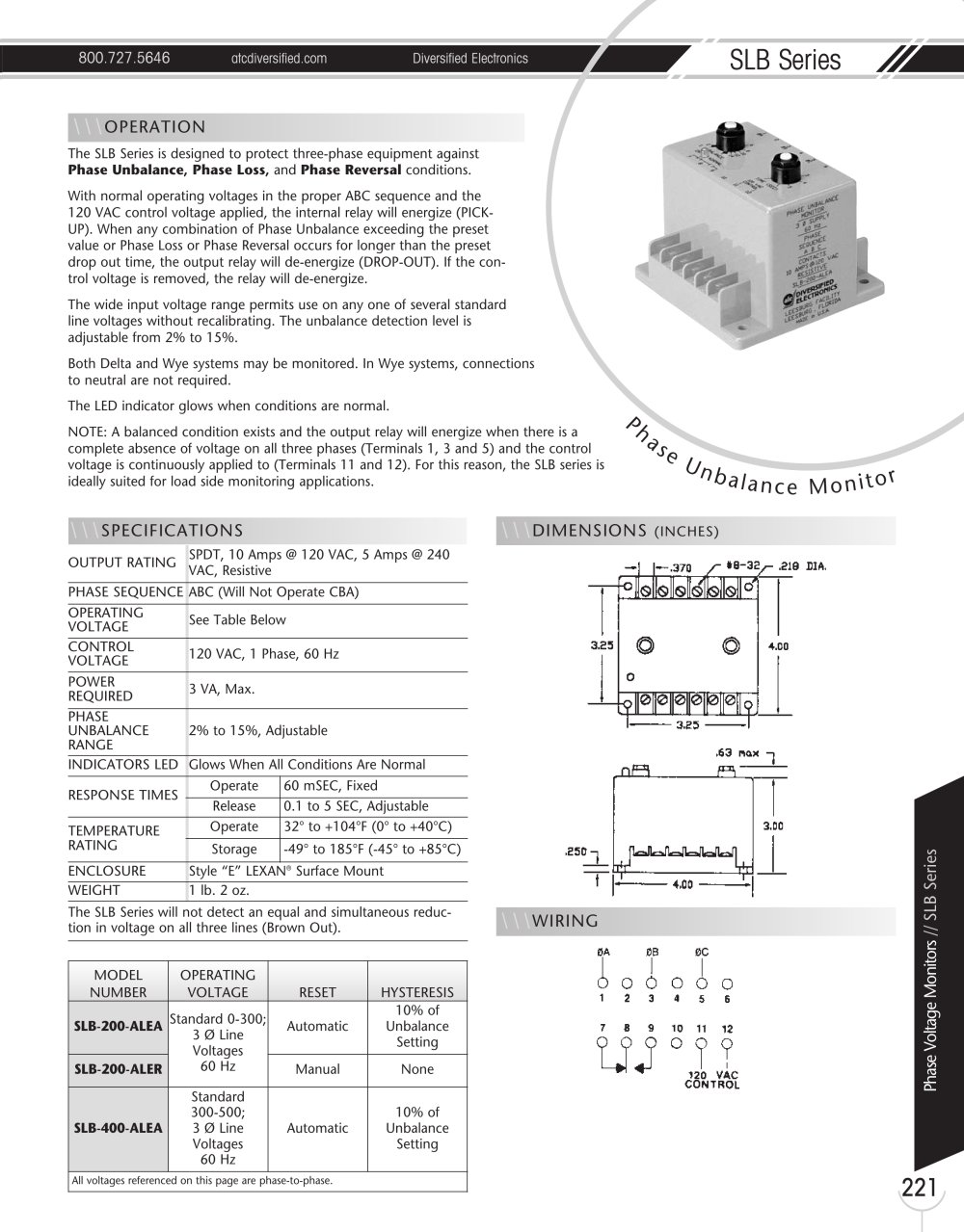 Marsh Bellofram Diversified Electronics Division SLB Series Phase Unbalance Monitor - Marsh Bellofram