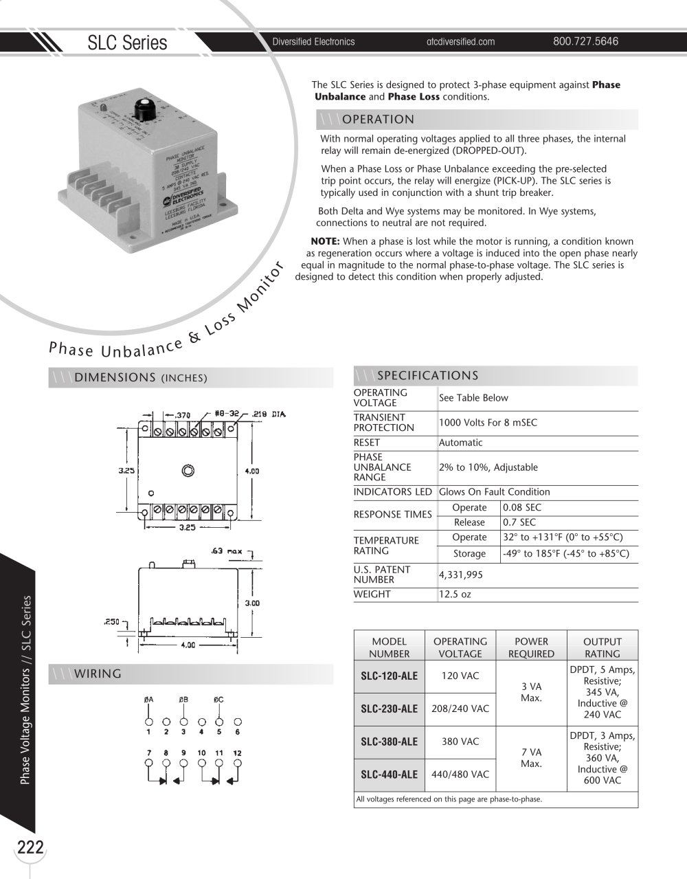 Marsh Bellofram Diversified Electronics Division SLC Series Phase Unbalance & Loss Monitor - Marsh Bellofram