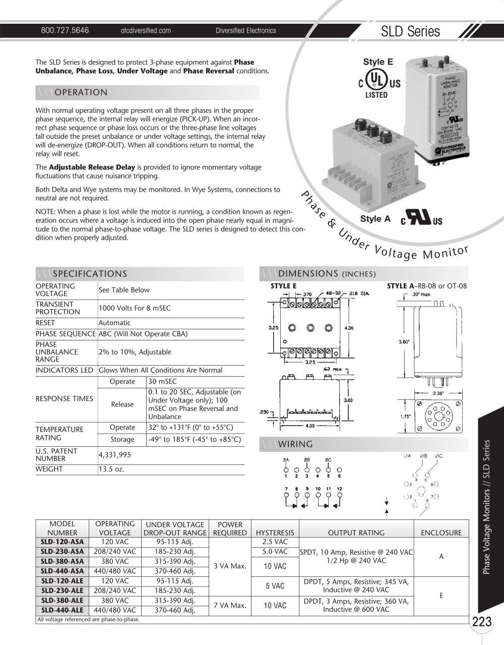 Marsh Bellofram Diversified Electronics Division SLD-Series Phase & Under Voltage Monitor - Marsh Bellofram