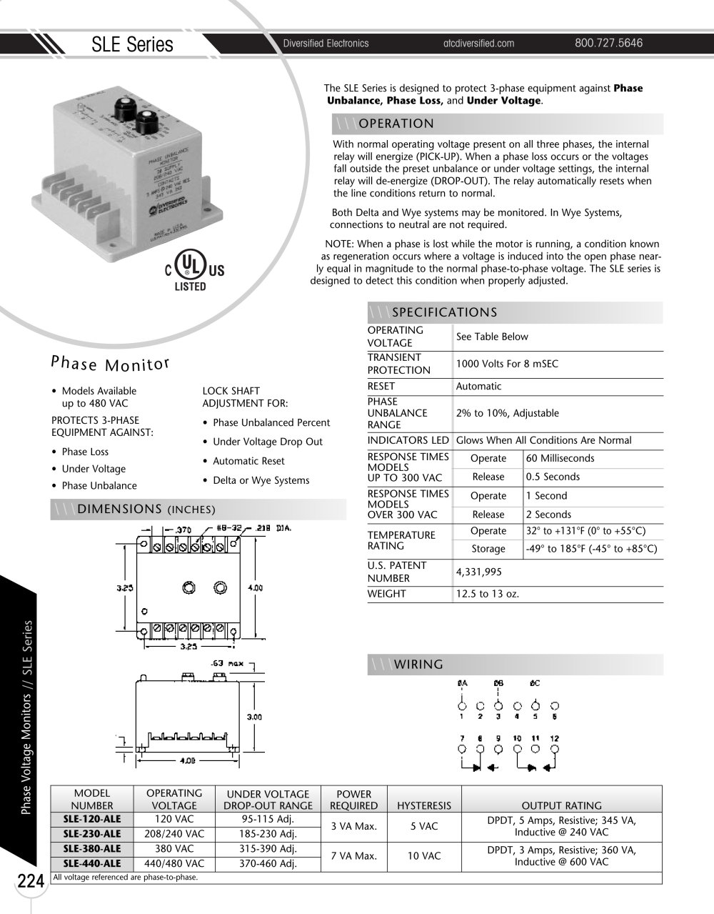 Marsh Bellofram Diversified Electronics Division SLE Series Phase Monitor - Marsh Bellofram