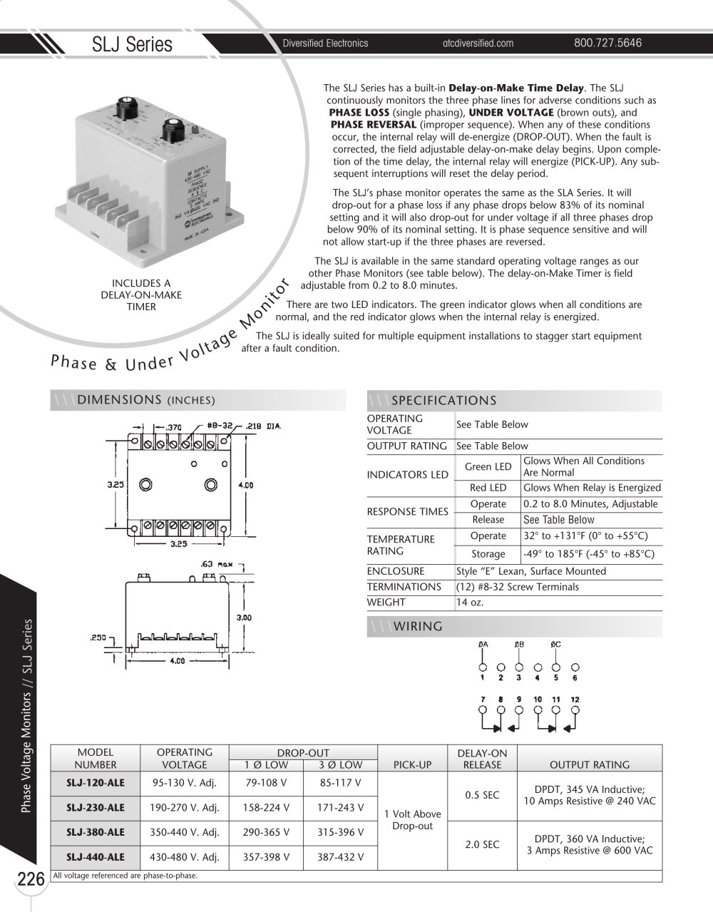 Marsh Bellofram Diversified Electronics Division SLJ Series Phase & Under Voltage Monitor - Marsh Bellofram