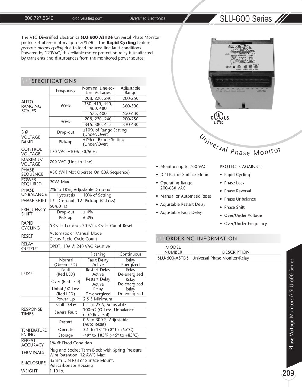 Marsh Bellofram Diversified Electronics Division SLU-600 Series Universal Phase Monitor - Marsh Bellofram