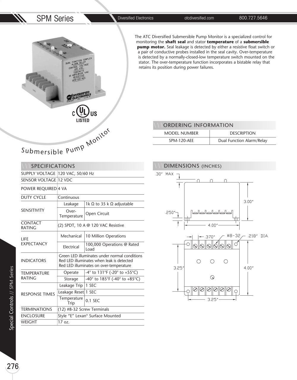Marsh Bellofram Diversified Electronics Division SPM-120-AEE Series Submersible Pump Monitor - Marsh Bellofram
