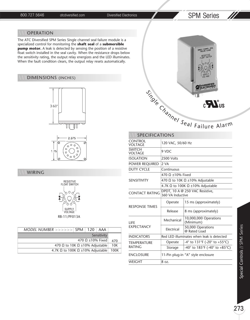 Marsh Bellofram Diversified Electronics Division SPM Series Single Channel Seal Failure Alarm - Marsh Bellofram