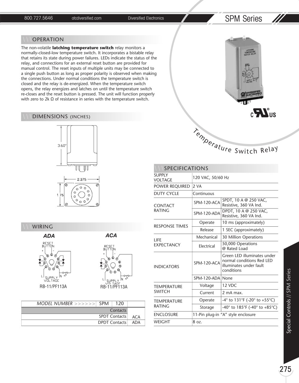 Marsh Bellofram Diversified Electronics Division SPM Series Temperature Switch Relay - Marsh Bellofram