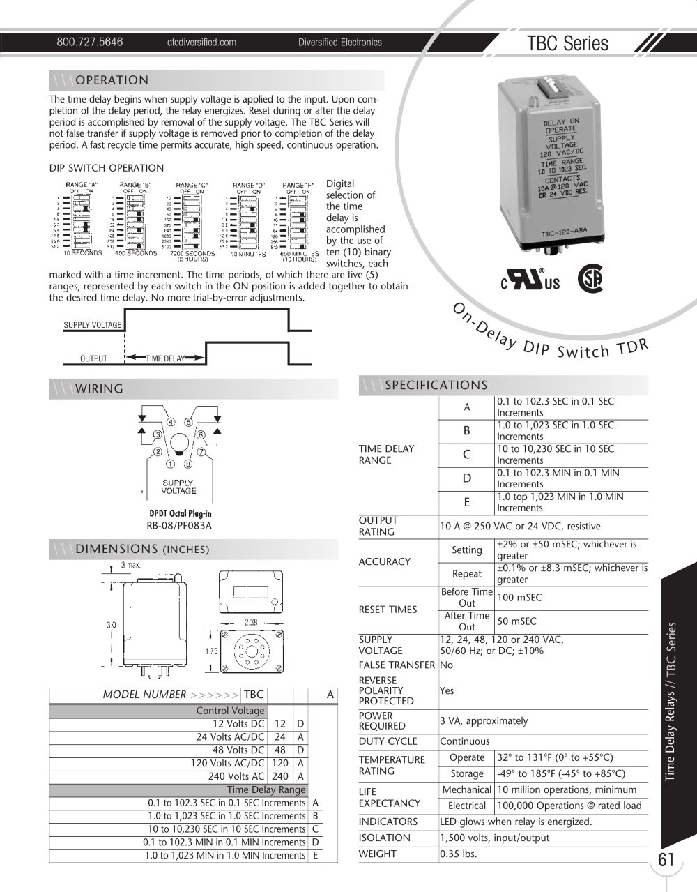 Marsh Bellofram Diversified Electronics Division TBC Series On-Delay DIP Switch TDR - Marsh Bellofram