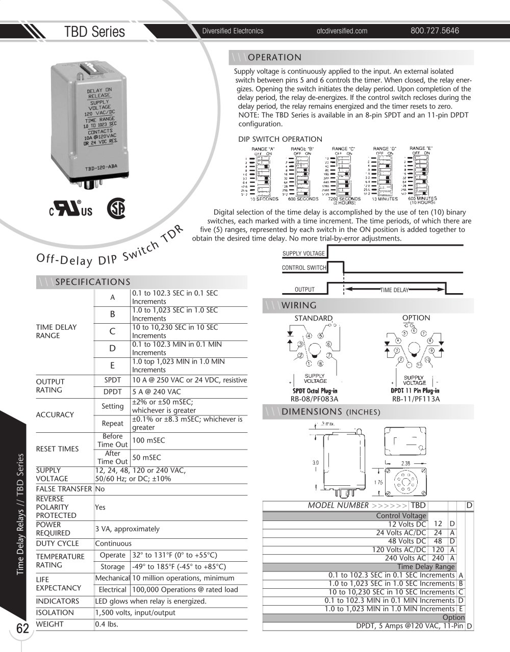 Marsh Bellofram Diversified Electronics Division TBD Series Off-Delay DIP Switch TDR - Marsh Bellofram