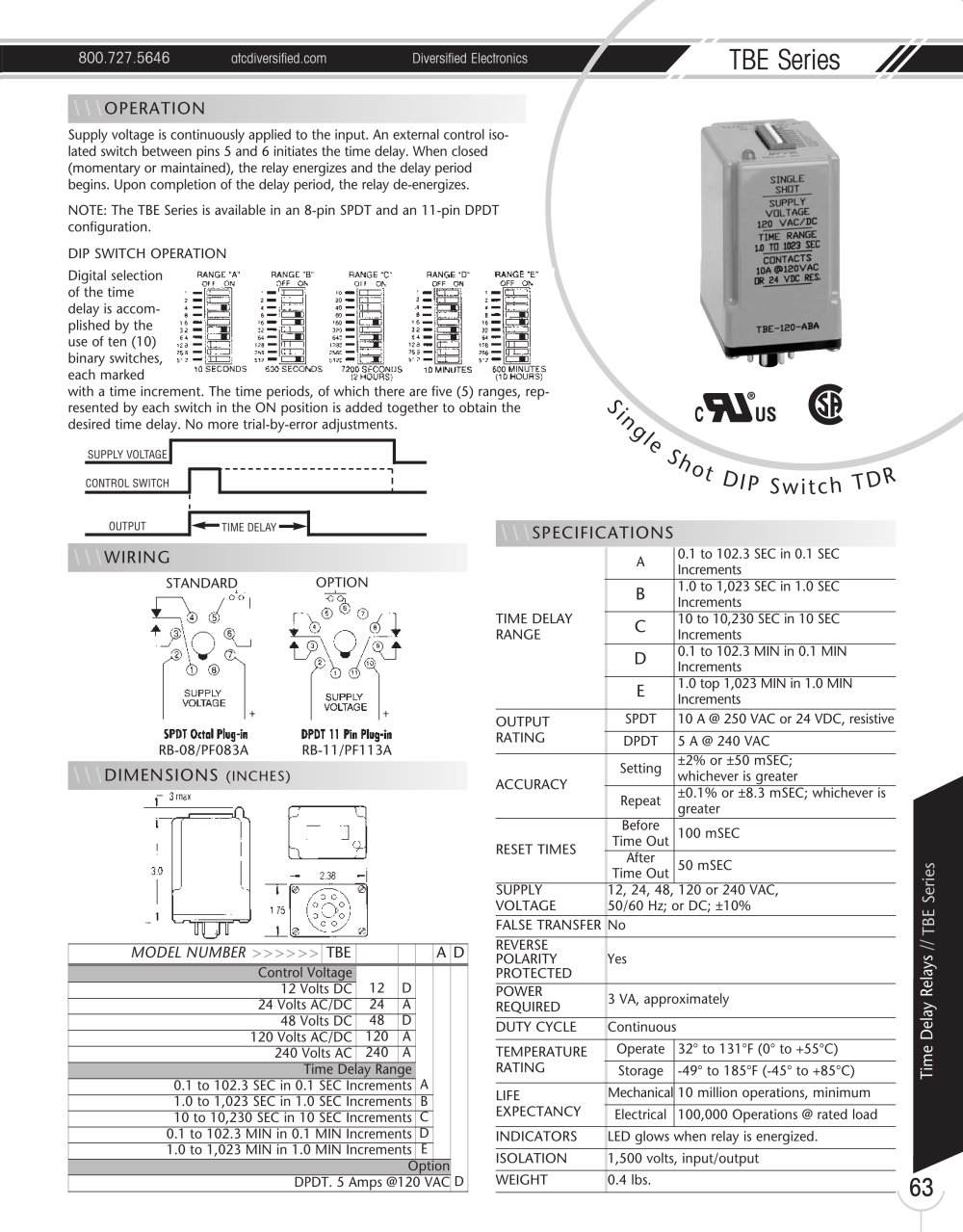 Marsh Bellofram Diversified Electronics Division TBE Series Single Shot DIP Switch TDR - Marsh Bellofram
