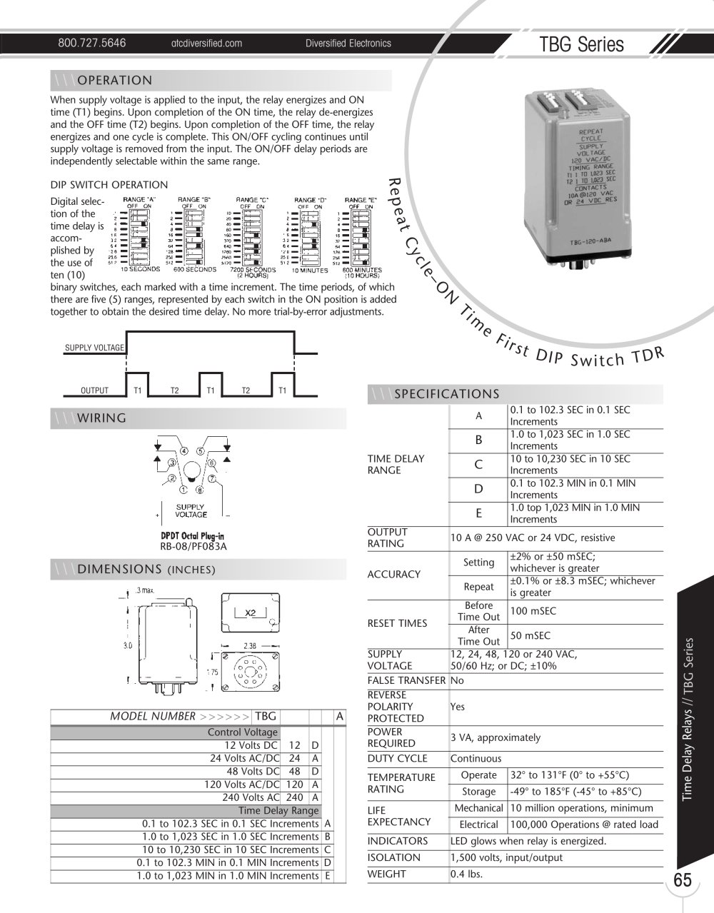 Marsh Bellofram Diversified Electronics Division TBG Series Repeat Cycle-ON Timer First DIP Switch TDR - Marsh Bellofram
