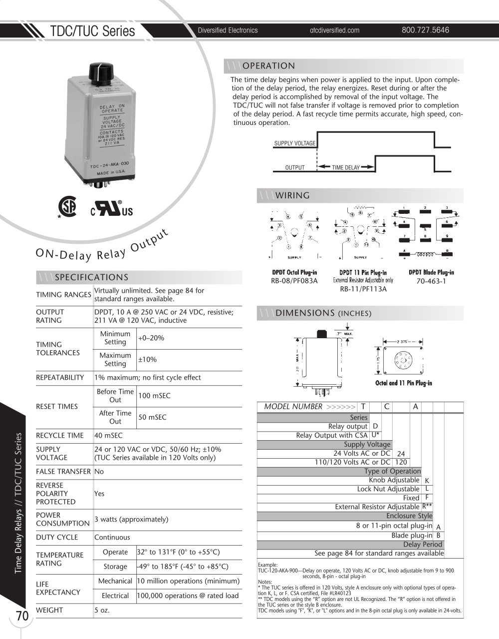 Marsh Bellofram Diversified Electronics Division TDC/TUC Series ON-Delay Relay Output - Marsh Bellofram