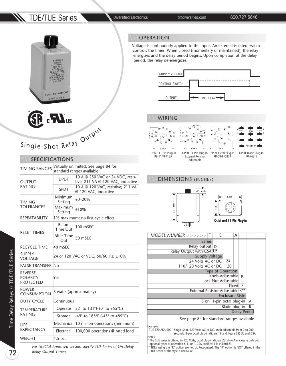 Marsh Bellofram Diversified Electronics Division TDE/TUE Series Single Shot Relay Output - Marsh Bellofram