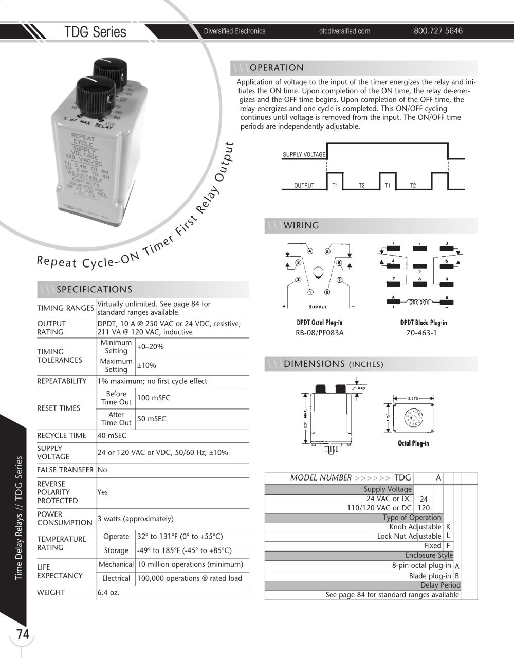 Marsh Bellofram Diversified Electronics Division TDG Series Repeat Cycle-ON Time First Relay Output - Marsh Bellofram