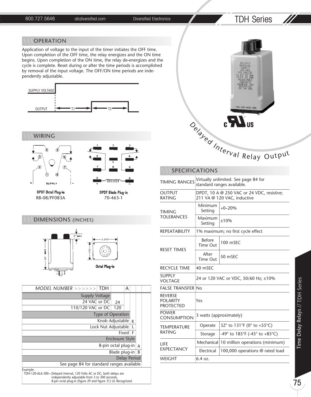 Marsh Bellofram Diversified Electronics Division TDH Series Delayed Interval Relay Output - Marsh Bellofram
