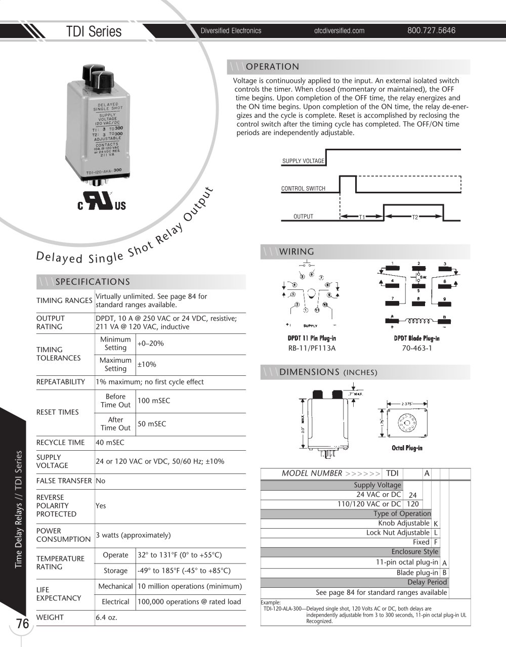 Marsh Bellofram Diversified Electronics Division TDI Series Delayed Single Shot Relay Output - Marsh Bellofram