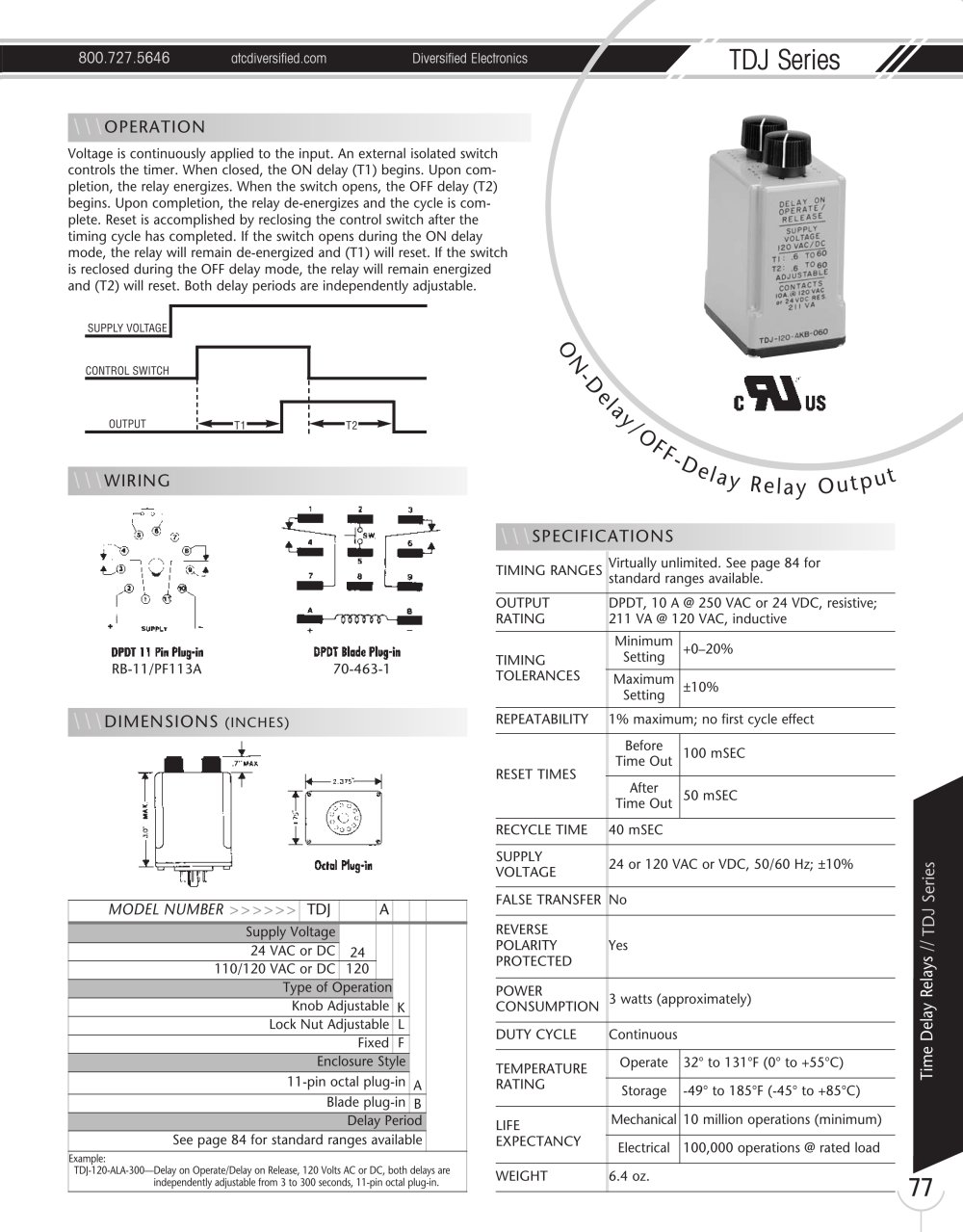 Marsh Bellofram Diversified Electronics Division TDJ Series ON-Delay OFF-Delay Relay Output - Marsh Bellofram