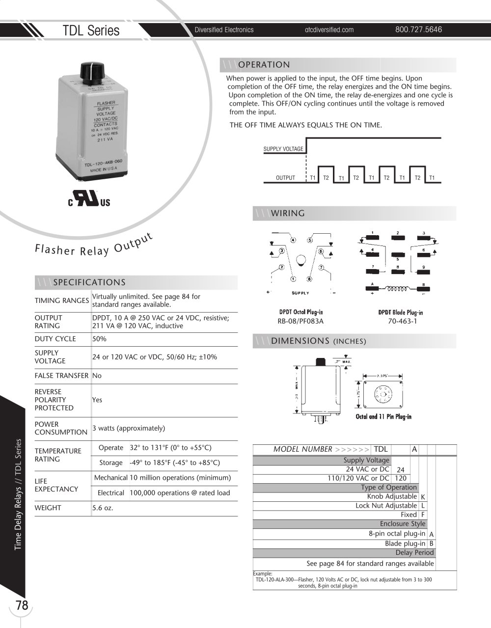 Marsh Bellofram Diversified Electronics Division TDL Series Flasher Relay Output - Marsh Bellofram