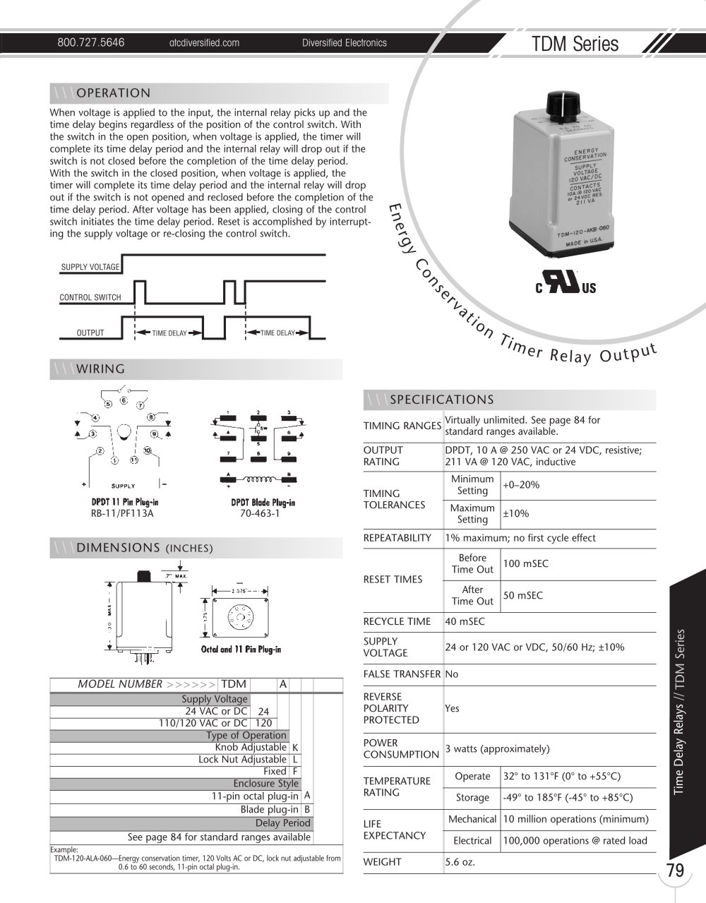 Marsh Bellofram Diversified Electronics Division TDM Series Energy Conservation Timer Relay Output - Marsh Bellofram