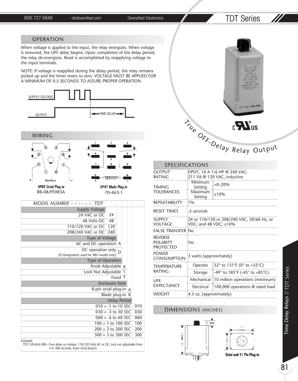 Marsh Bellofram Diversified Electronics Division TDT Series True-OFF Delay Relay Output - Marsh Bellofram