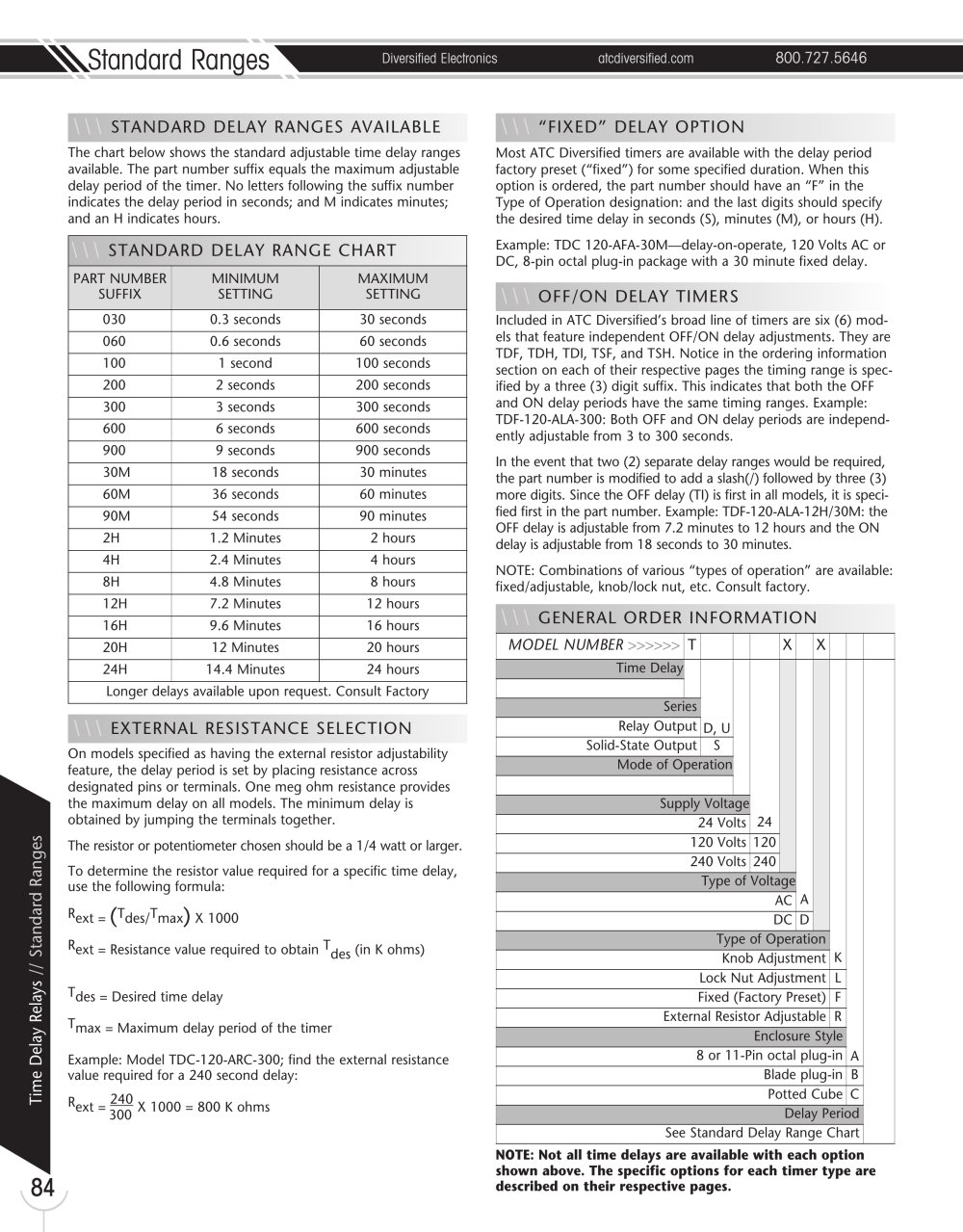 Marsh Bellofram Diversified Electronics Division Time Delay Relays - Standard Ranges Overview Sheet - Marsh Bellofram
