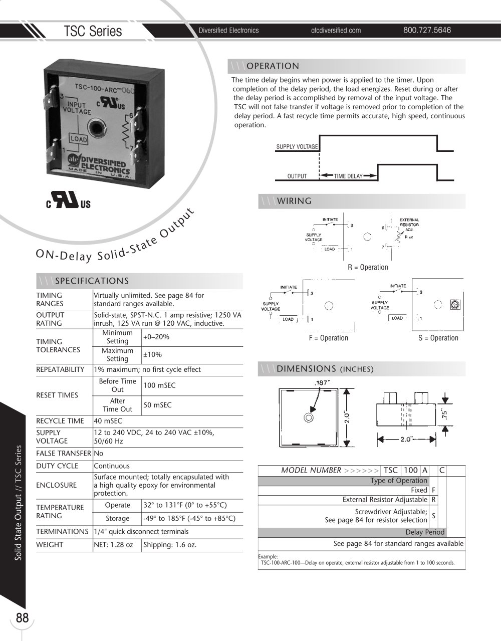 Marsh Bellofram Diversified Electronics Division TSC Series ON-Delay Solid-State Output - Marsh Bellofram