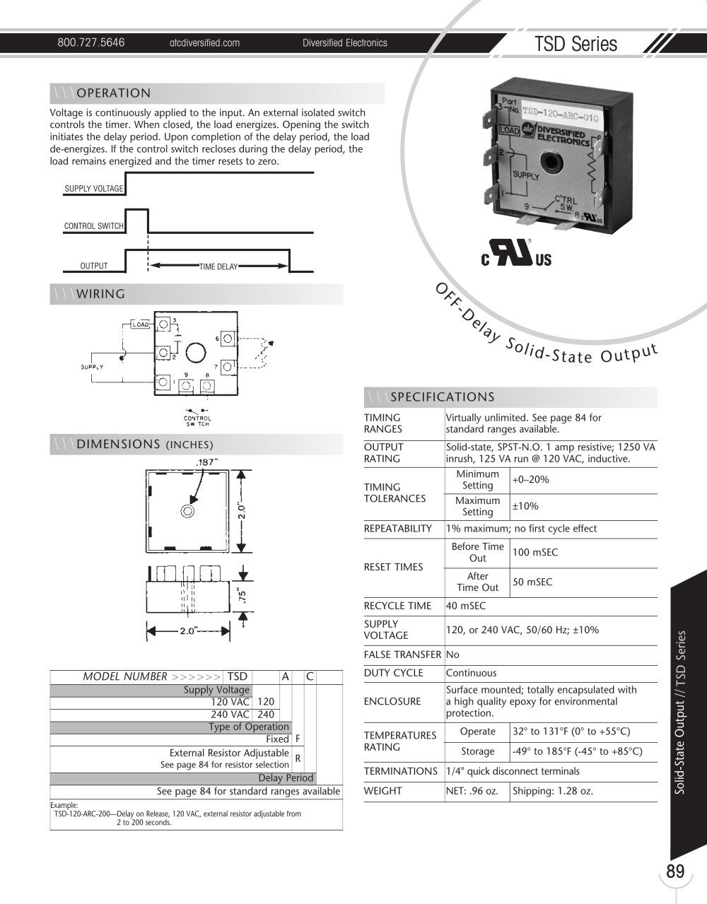 Marsh Bellofram Diversified Electronics Division TSD Series OFF-Delay Solid-State Output - Marsh Bellofram