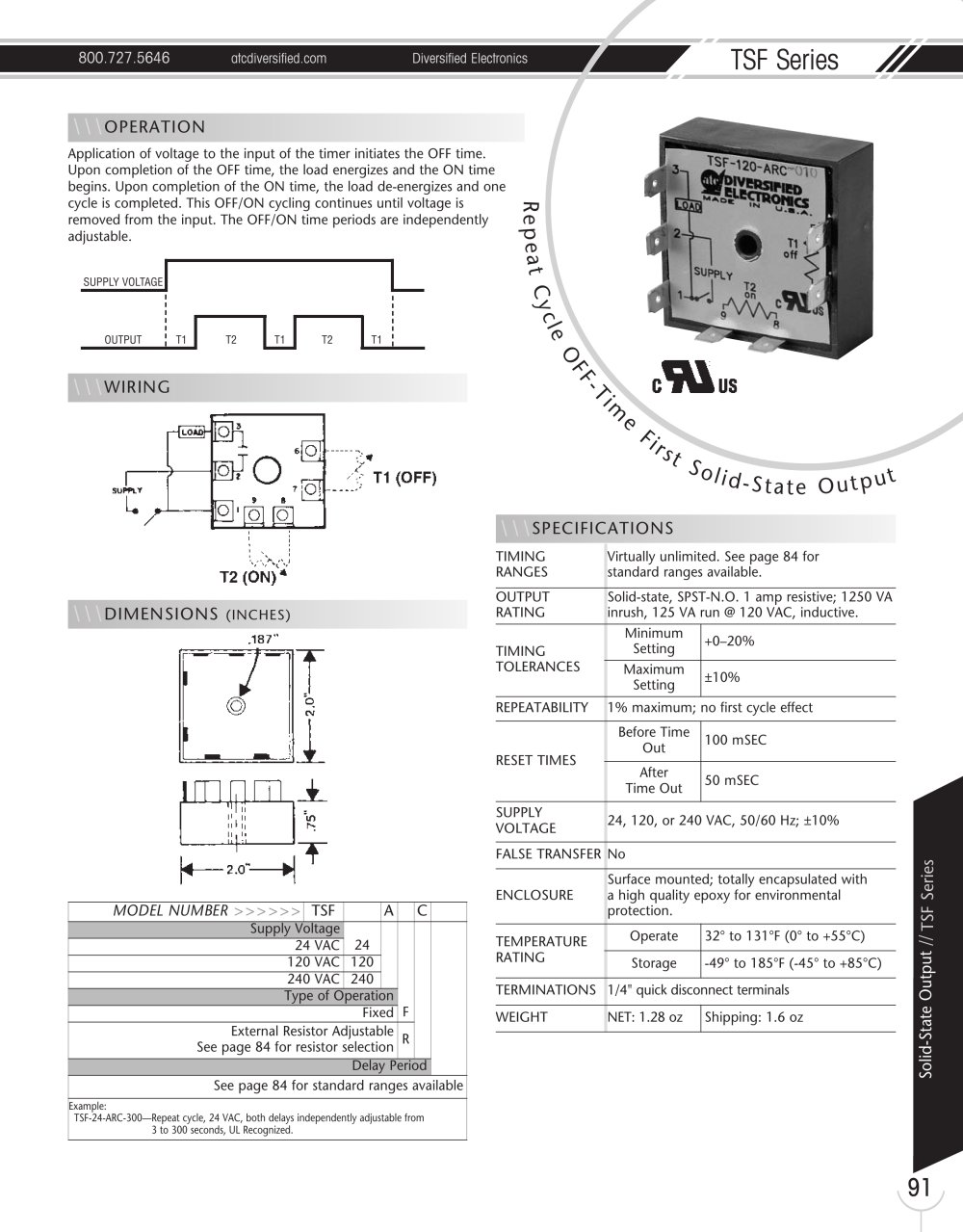 Marsh Bellofram Diversified Electronics Division TSF Series Repeat Cycle OFF-Time First Solid-State Output - Marsh Bellofram