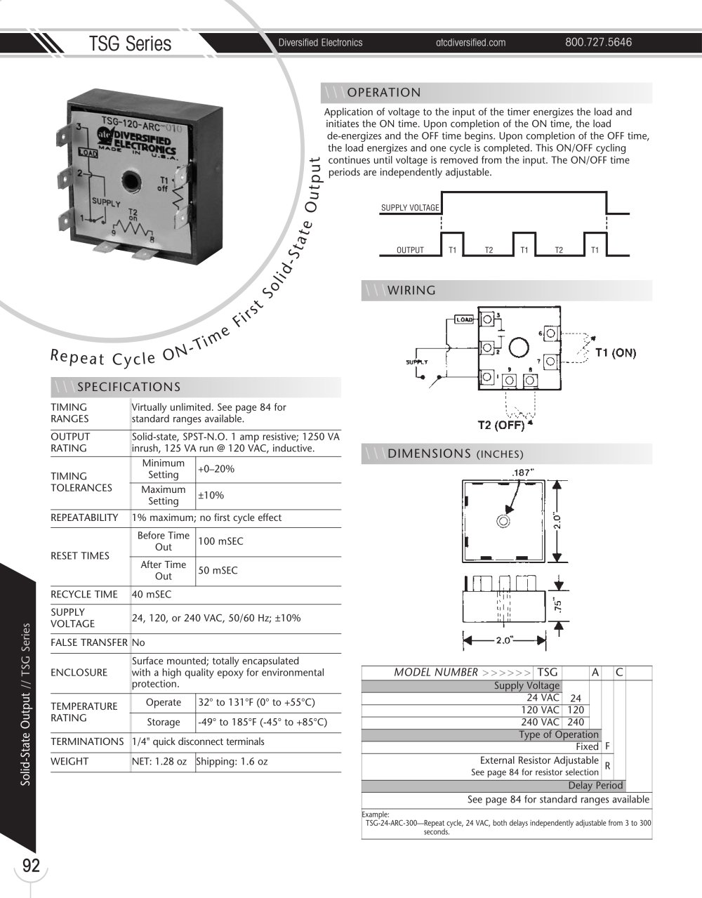Marsh Bellofram Diversified Electronics Division TSG-Series Repeat Cycle ON-Time First Solid-State Output - Marsh Bellofram