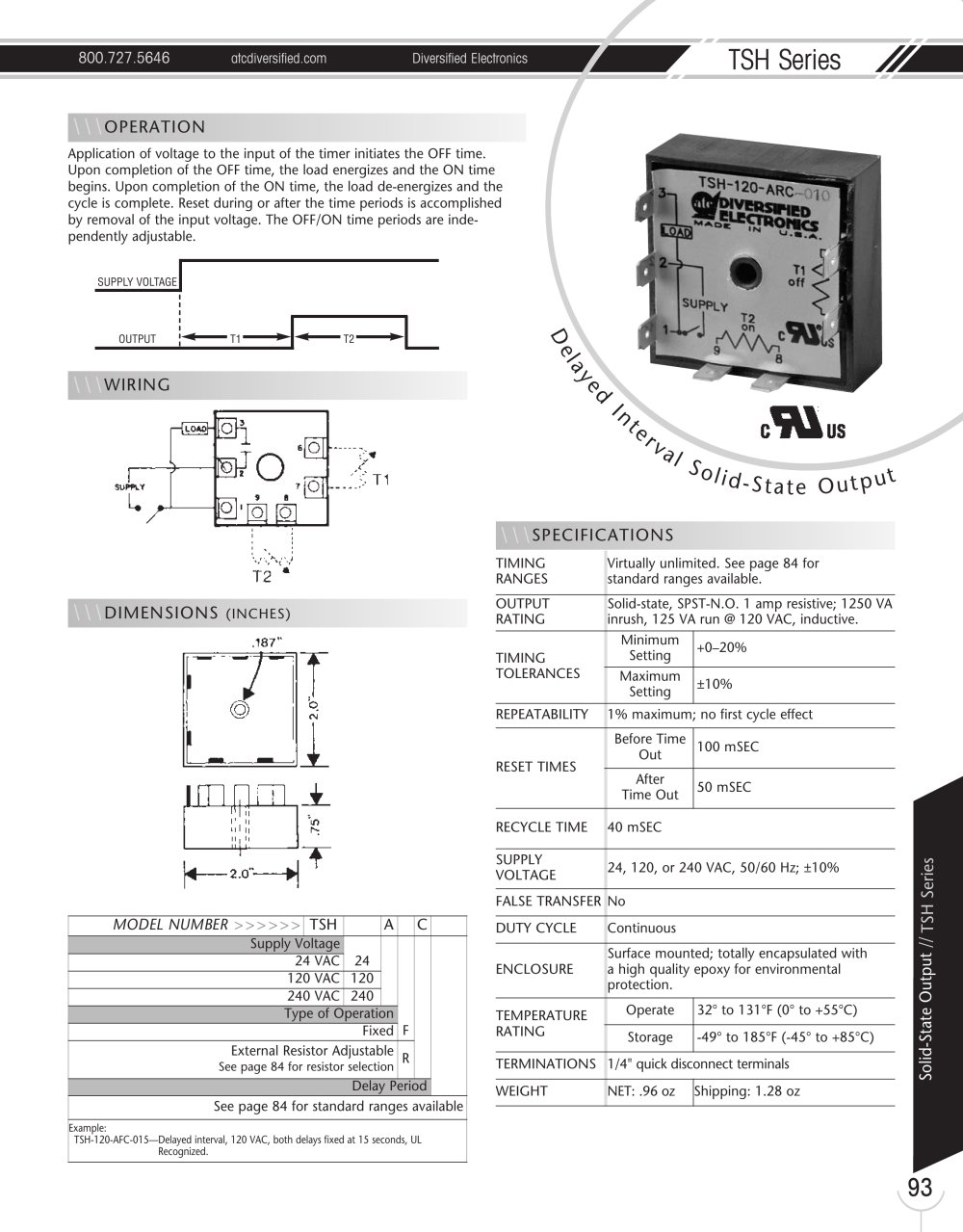 Marsh Bellofram Diversified Electronics Division TSH Series Delayed Interval Solid-State Output - Marsh Bellofram