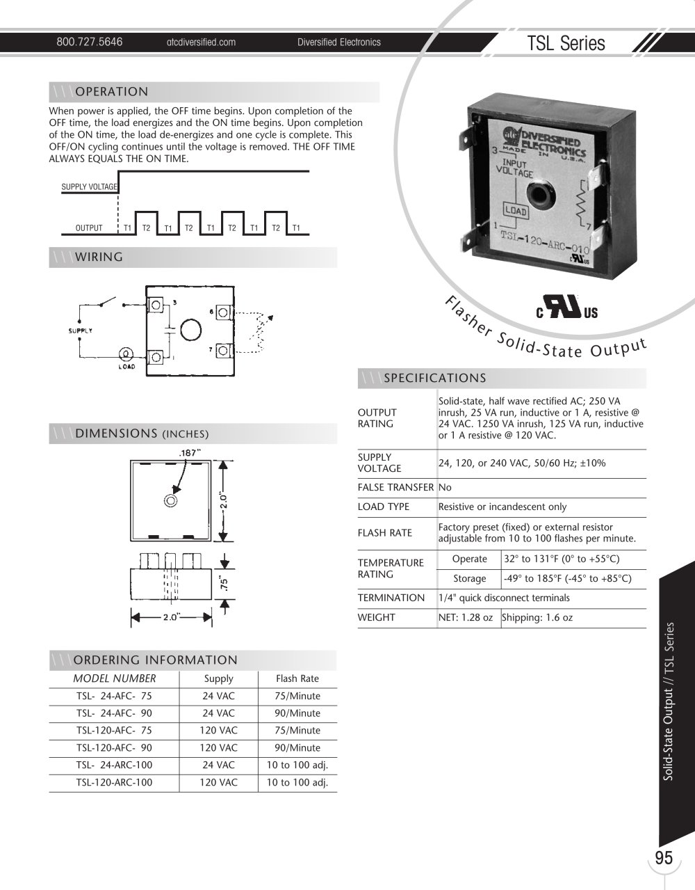 Marsh Bellofram Diversified Electronics Division TSL Series Flasher Solid-State Output - Marsh Bellofram
