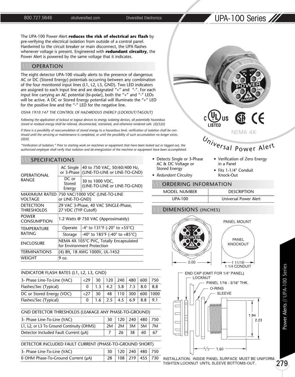 Marsh Bellofram Diversified Electronics Division UPA-100 Series Universal Power Alert - Marsh Bellofram