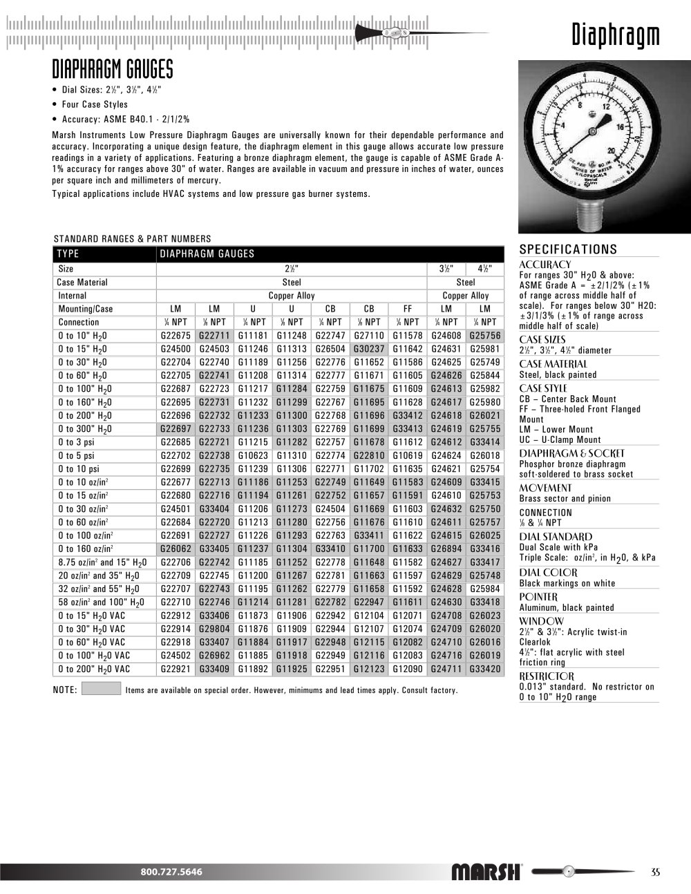 Marsh Bellofram - Marsh Division - Diaphragm Gauges - Marsh Bellofram