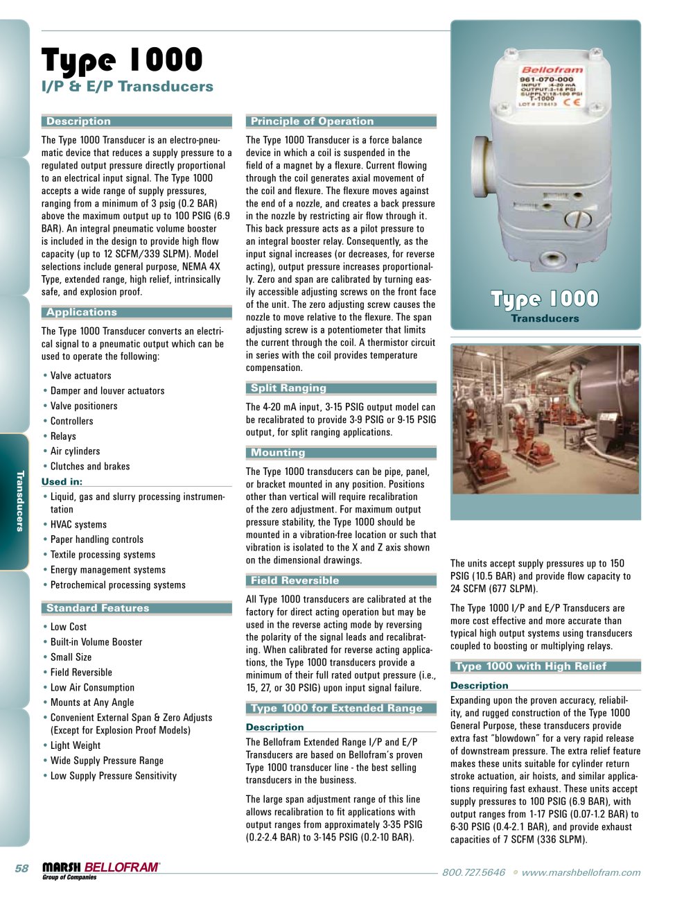 Marsh Bellofram PCD Division Type 1000 Transducers - Marsh Bellofram