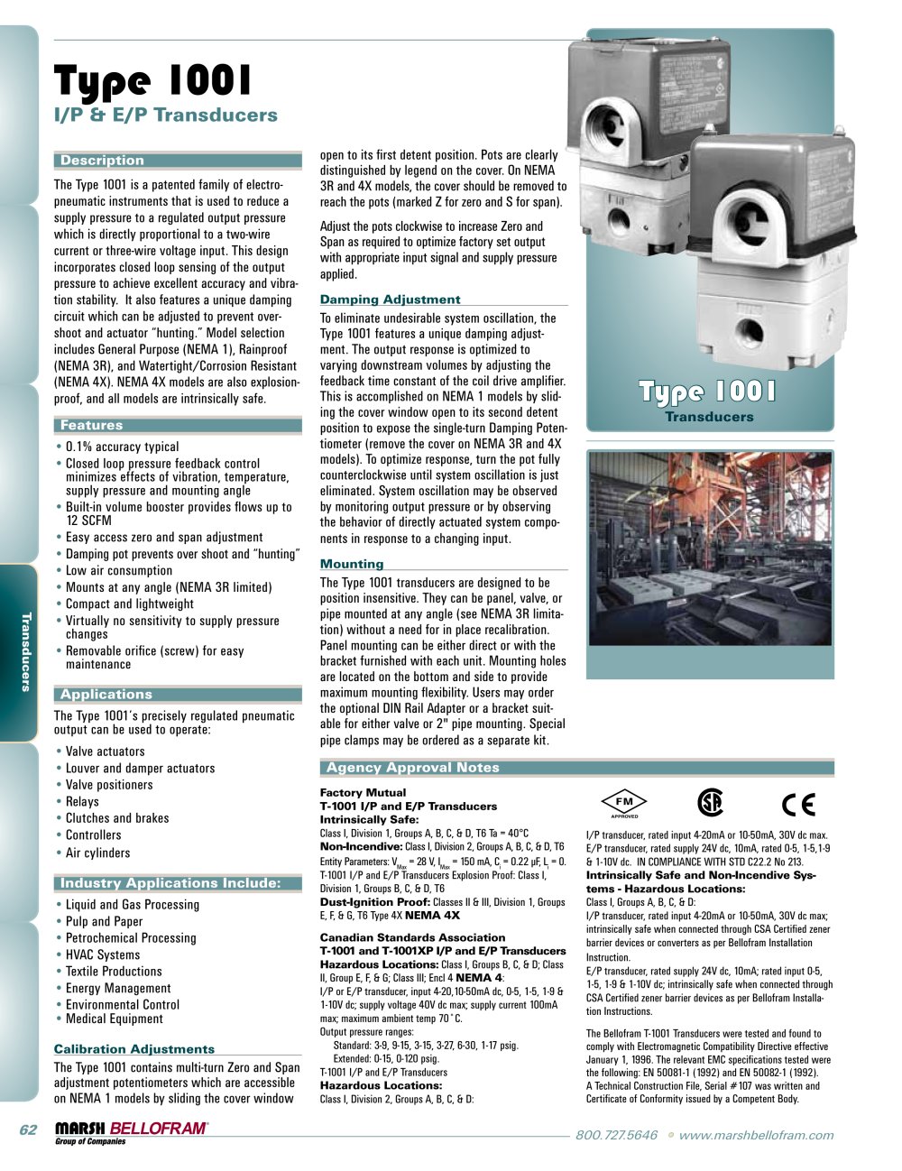 Marsh Bellofram PCD Division Type 1001 I/P and E/P Transducers - Marsh Bellofram