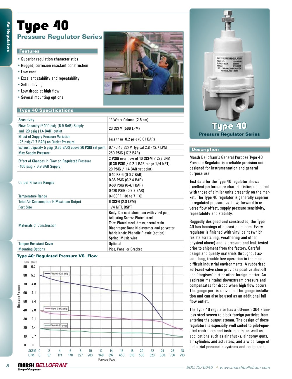 Marsh Bellofram PCD Division Type 40 Air Pressure Regulator Series - Marsh Bellofram