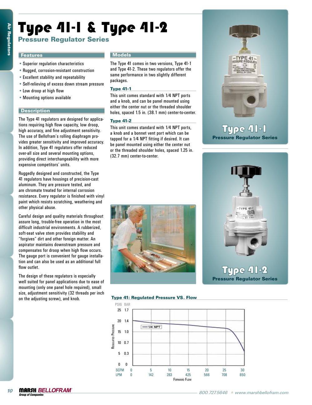 Marsh Bellofram PCD Division Type 41-1 & Type 41-2 Air Pressure Regulator Series - Marsh Bellofram