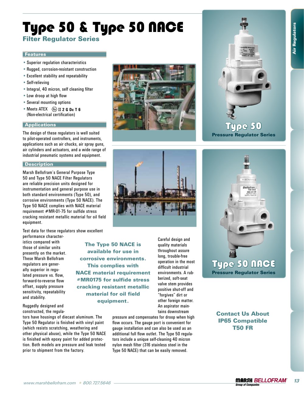 Marsh Bellofram PCD Division Type 50 & Type 50 NACE Filter Air Regulator Series - Marsh Bellofram