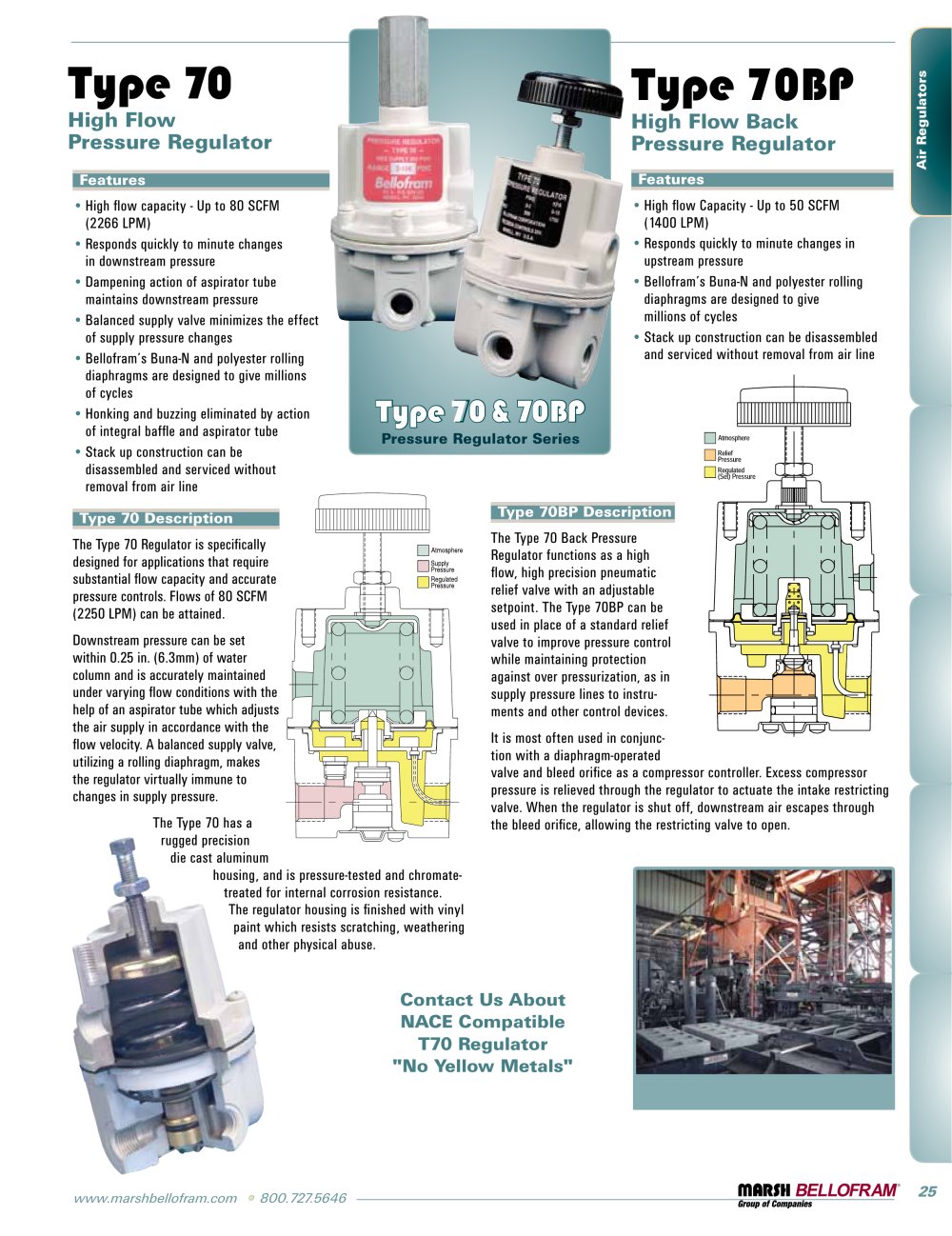 Marsh Bellofram PCD Division Type 70 & 70BP Air Pressure Regulator Series - Marsh Bellofram