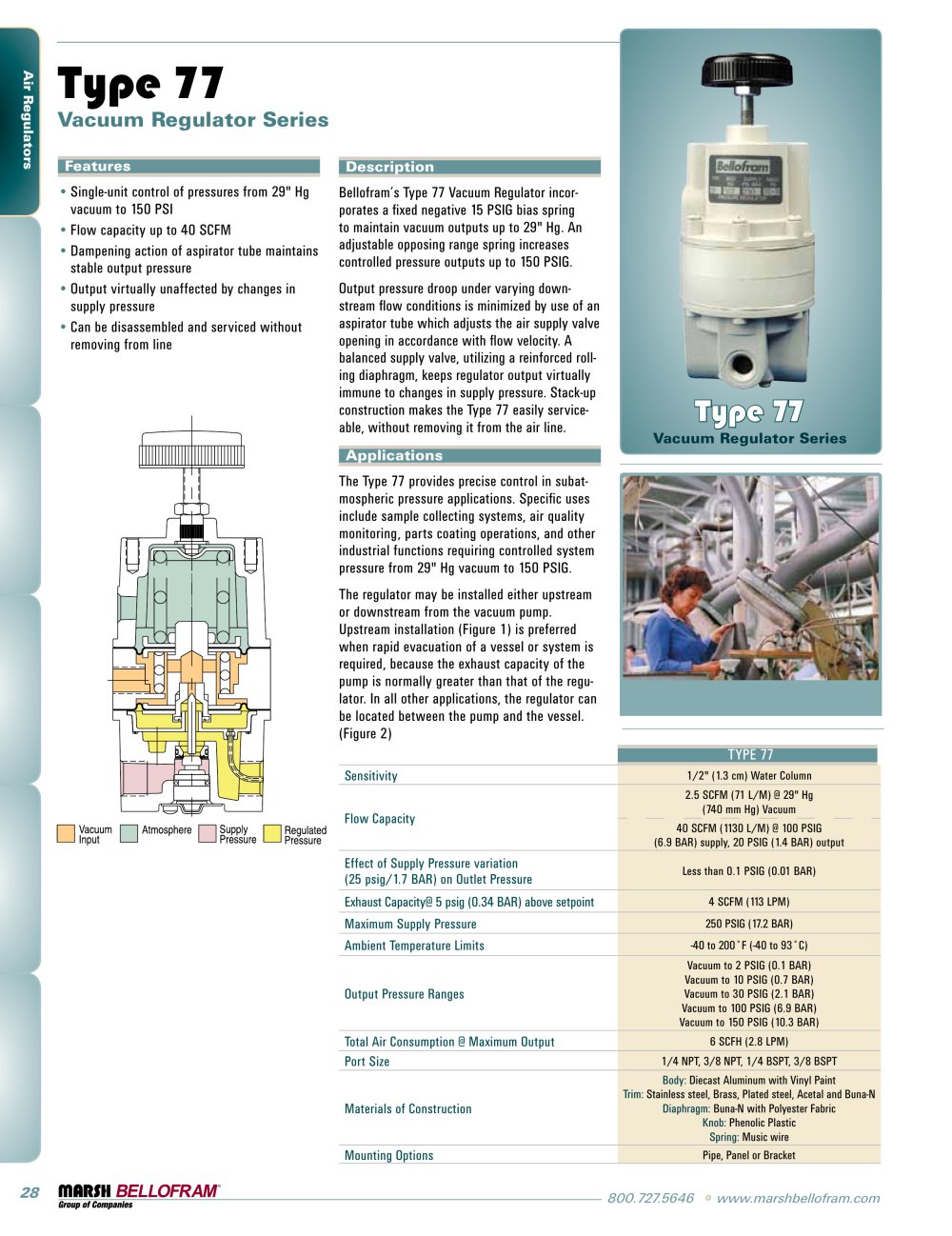 Marsh Bellofram PCD Division Type 77 Vacuum Regulator Series - Marsh Bellofram