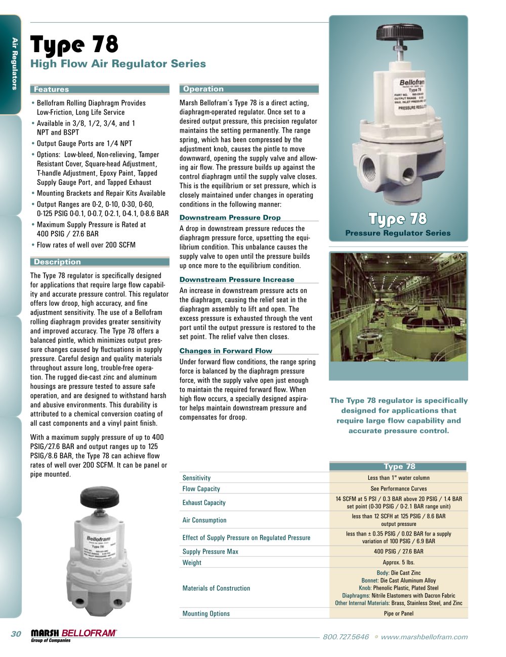 Marsh Bellofram PCD Division Type 78 High Flow Air Pressure Regulator Series - Marsh Bellofram