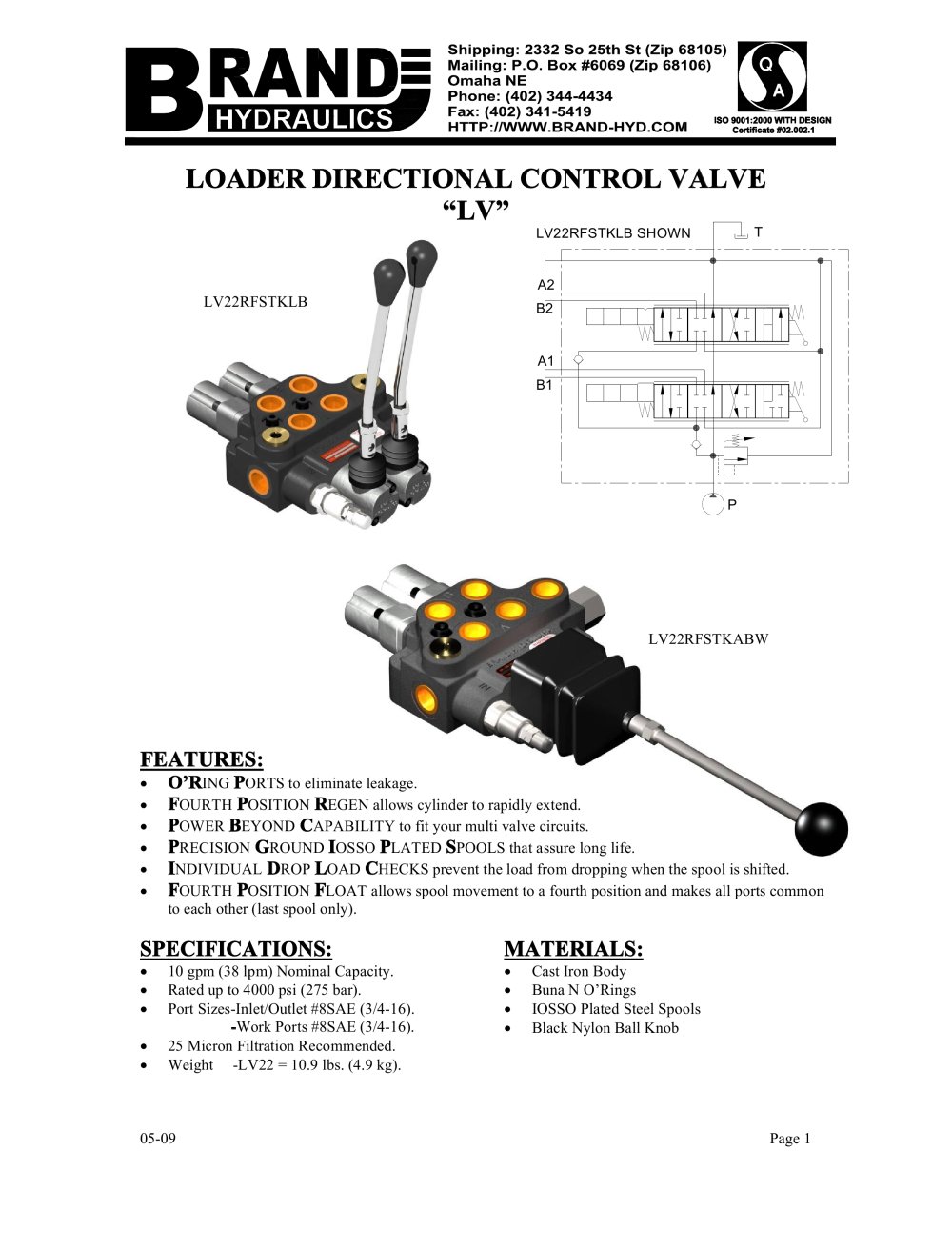 LV-Loader Directional Control, 0-10 gpm - BRAND HYDRAULICS
