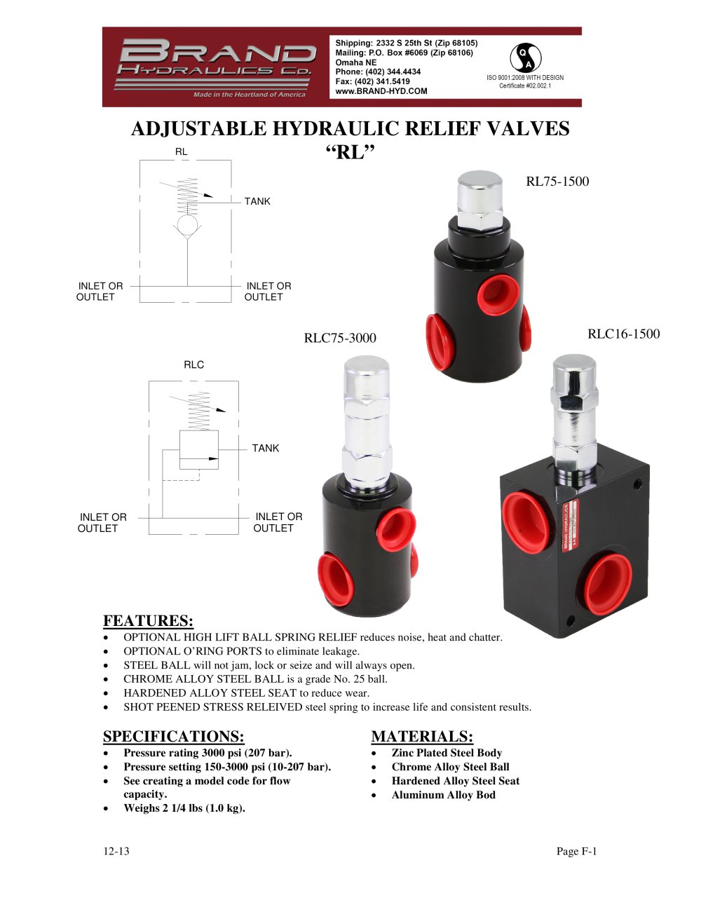 RL - Adjustable hydraulic relief - BRAND HYDRAULICS