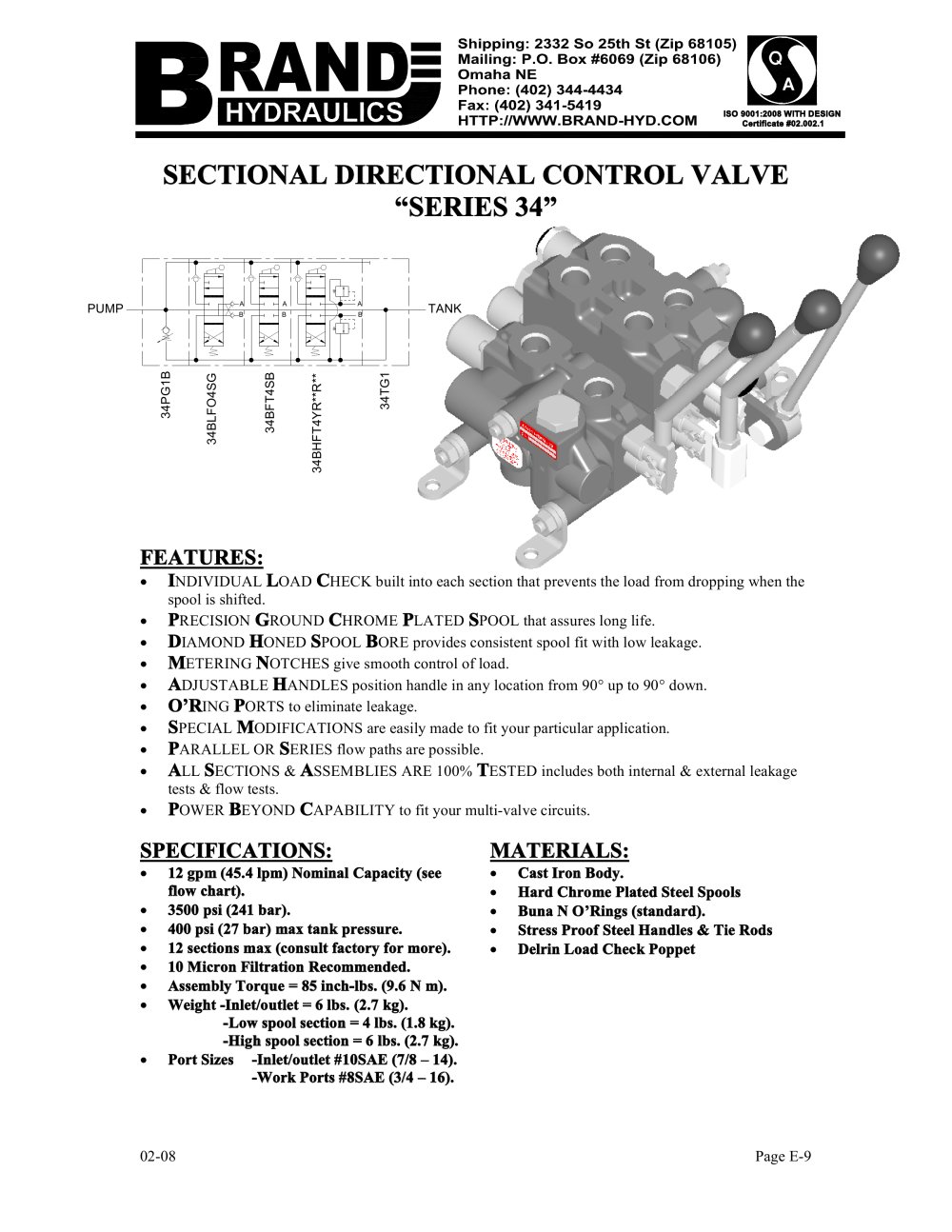 SECTIONAL DIRECTIONAL CONTROL VALVE �SERIES 34� - BRAND HYDRAULICS