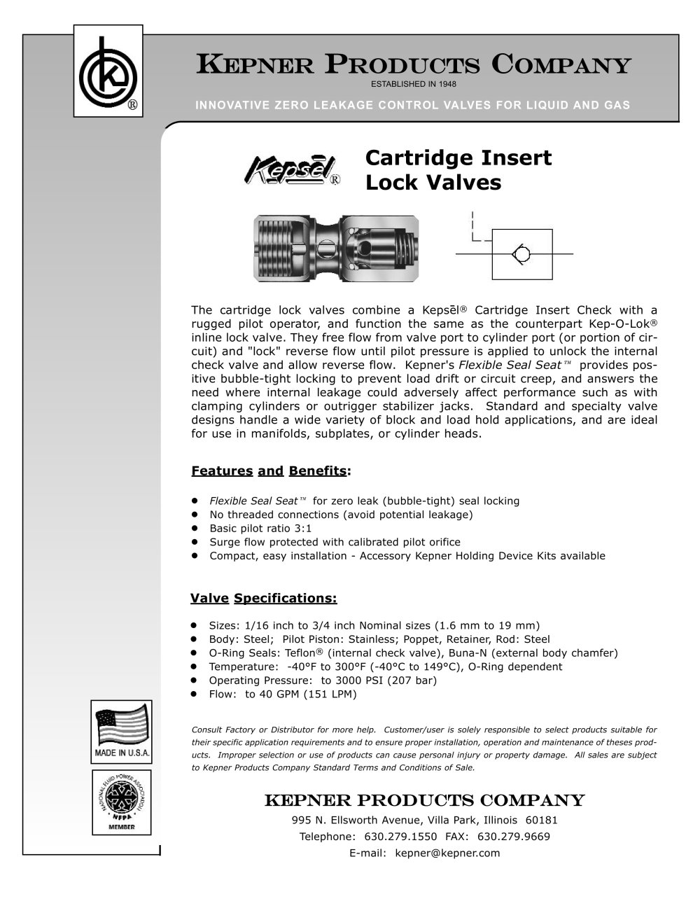 Cartridge Insert Lock Valves - KEPNER