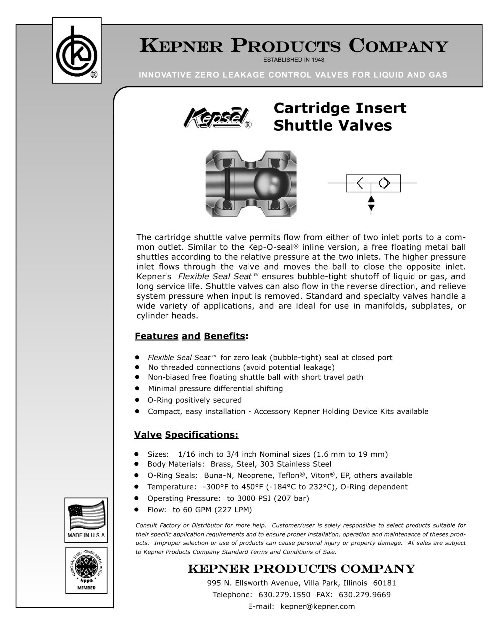 Cartridge Shuttle Valves - KEPNER