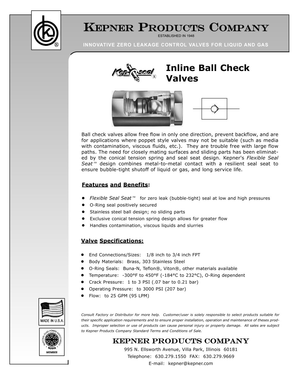 Inline Ball Check Valves - KEPNER